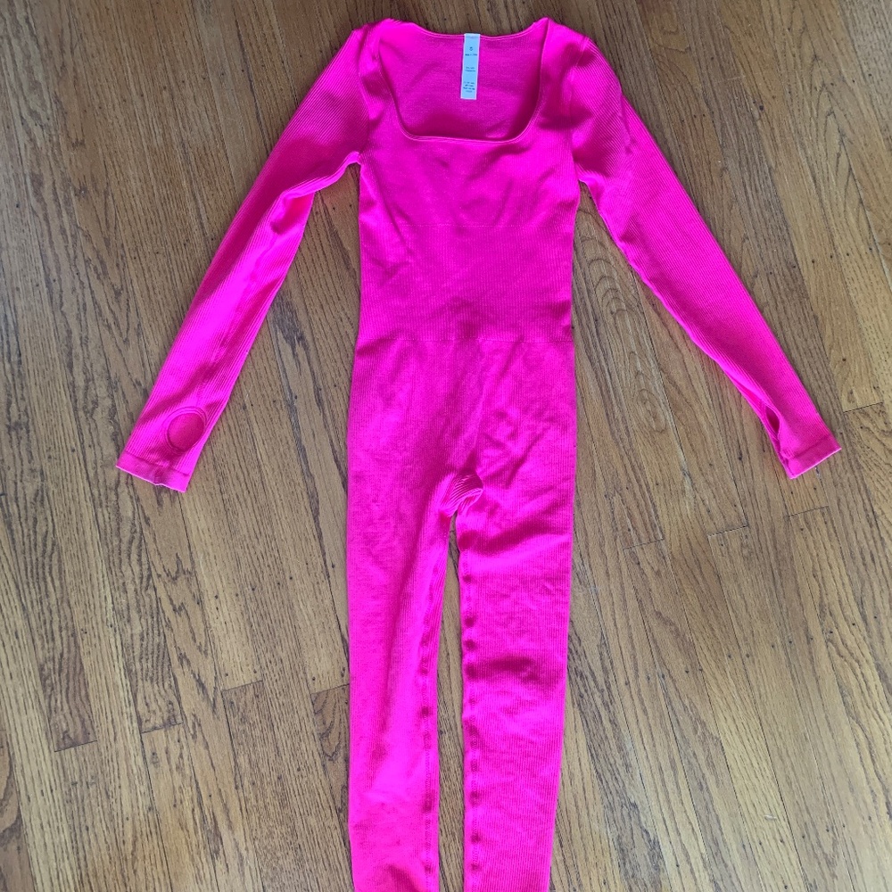 Hot pink ribbed complete body suit
